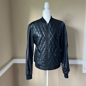 Noir Basic in Paris Luxury Bomber Leather Quilted Jacket Size Large